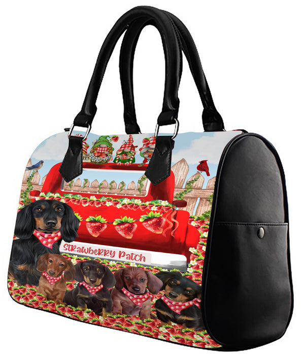 Strawberry Patch with Gnomes Dachshund Dog Boston Handbag