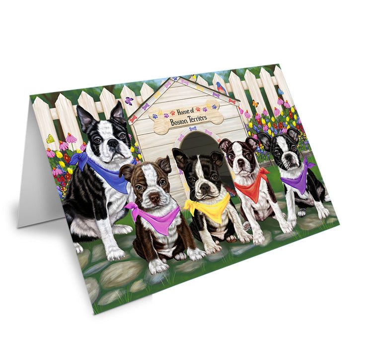 Spring Floral Boston Terrier Dog Handmade Artwork Assorted Pets Greeting Cards and Note Cards with Envelopes for All Occasions and Holiday Seasons GCD53447