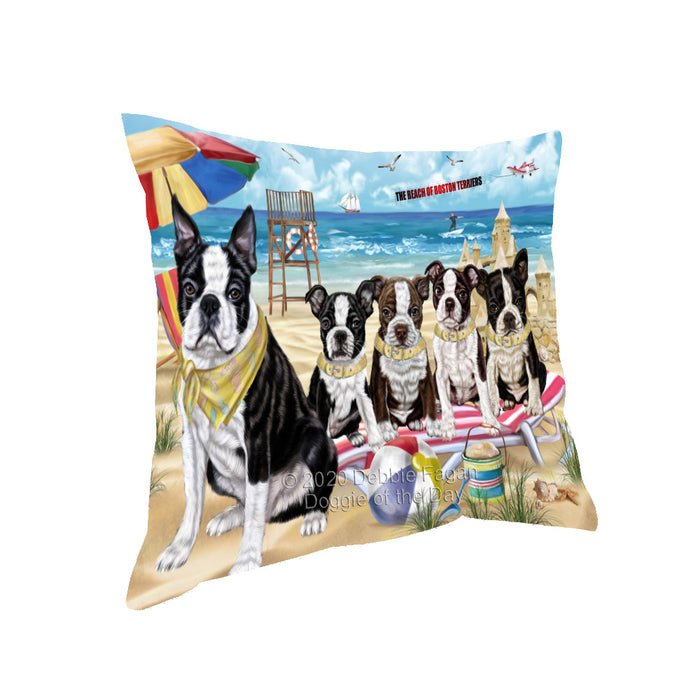 Pet Friendly Beach Boston Terrier Dogs Pillow with Top Quality High-Resolution Images - Ultra Soft Pet Pillows for Sleeping - Reversible & Comfort - Ideal Gift for Dog Lover - Cushion for Sofa Couch Bed - 100% Polyester