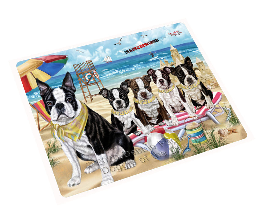 Pet Friendly Beach Boston Terrier Dogs Cutting Board - For Kitchen - Scratch & Stain Resistant - Designed To Stay In Place - Easy To Clean By Hand - Perfect for Chopping Meats, Vegetables