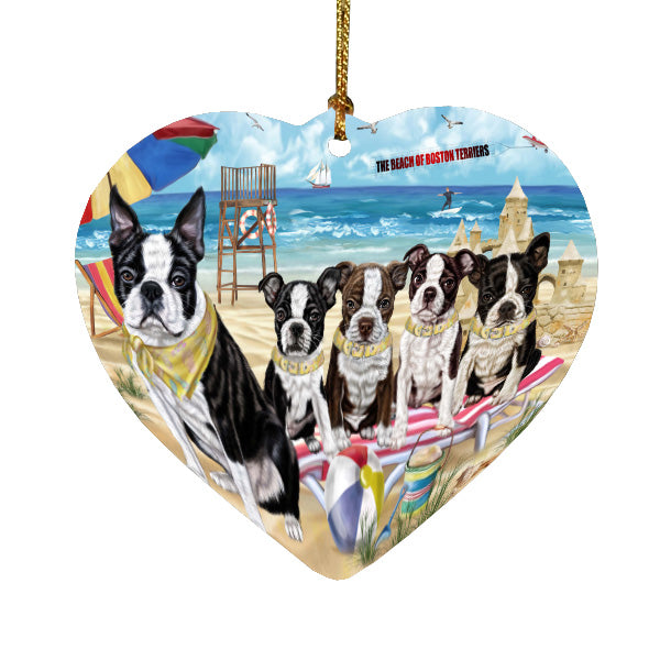 Pet Friendly Beach Boston Terrier Dogs Heart Christmas Ornament HPORA58849