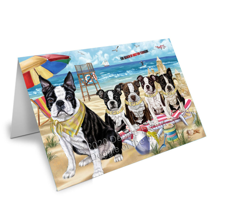 Pet Friendly Beach Boston Terrier Dogs Handmade Artwork Assorted Pets Greeting Cards and Note Cards with Envelopes for All Occasions and Holiday Seasons