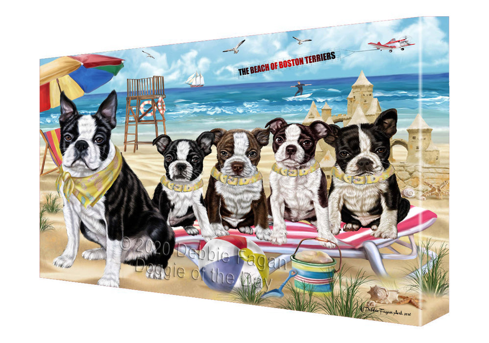 Pet Friendly Beach Boston Terrier Dogs Canvas Wall Art - Premium Quality Ready to Hang Room Decor Wall Art Canvas - Unique Animal Printed Digital Painting for Decoration