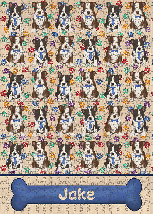 Rainbow Paw Print Boston Terrier Dogs Puzzle with Photo Tin PUZL97608