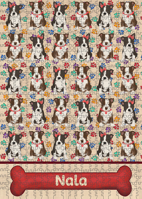 Rainbow Paw Print Boston Terrier Dogs Puzzle with Photo Tin PUZL97612