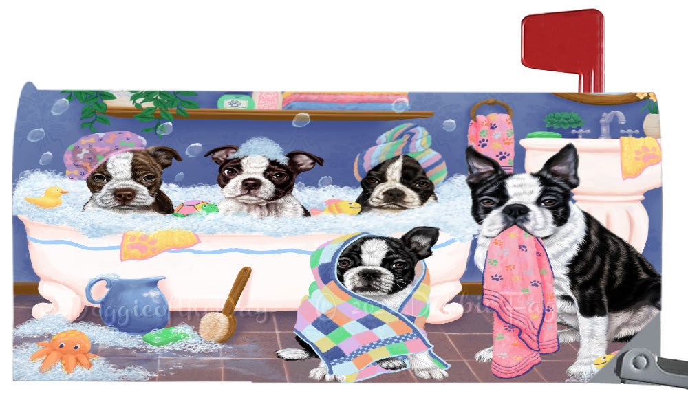 Rub A Dub Dogs In A Tub Boston Terrier Dog Magnetic Mailbox Cover Both Sides Pet Theme Printed Decorative Letter Box Wrap Case Postbox Thick Magnetic Vinyl Material