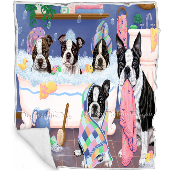Rub A Dub Dogs In A Tub Boston Terriers Dog Blanket BLNKT130359