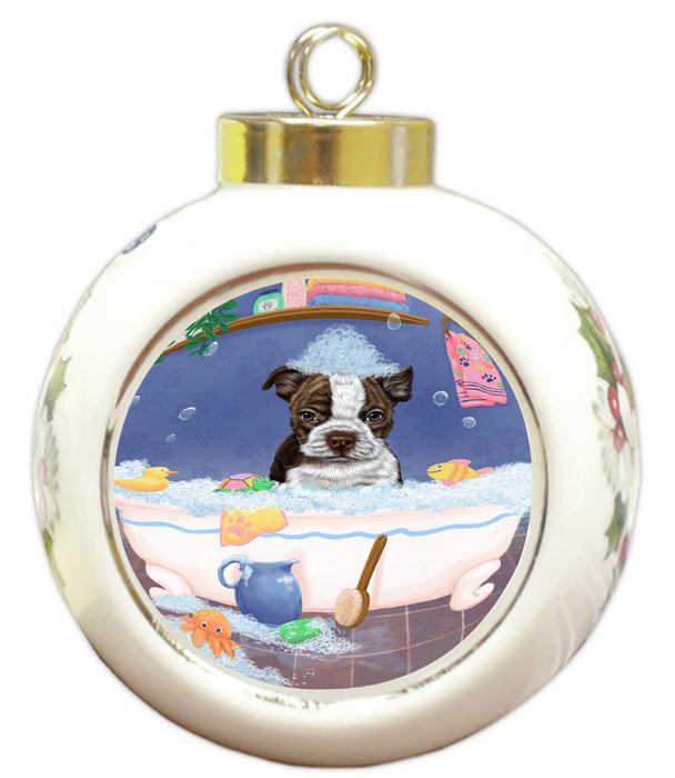 Rub A Dub Dog In A Tub Boston Terrier Dog Round Ball Christmas Ornament RBPOR58545