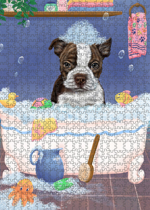 Rub A Dub Dog In A Tub Boston Terrier Dog Portrait Jigsaw Puzzle for Adults Animal Interlocking Puzzle Game Unique Gift for Dog Lover's with Metal Tin Box PZL233
