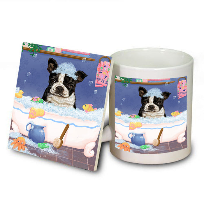 Rub A Dub Dog In A Tub Boston Terrier Dog Mug and Coaster Set MUC57312