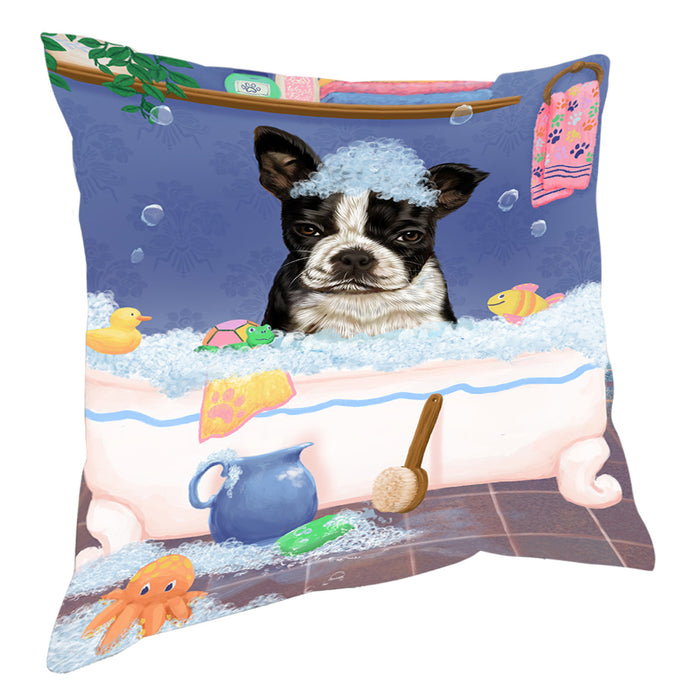 Rub A Dub Dog In A Tub Boston Terrier Dog Pillow with Top Quality High-Resolution Images - Ultra Soft Pet Pillows for Sleeping - Reversible & Comfort - Ideal Gift for Dog Lover - Cushion for Sofa Couch Bed - 100% Polyester, PILA90415