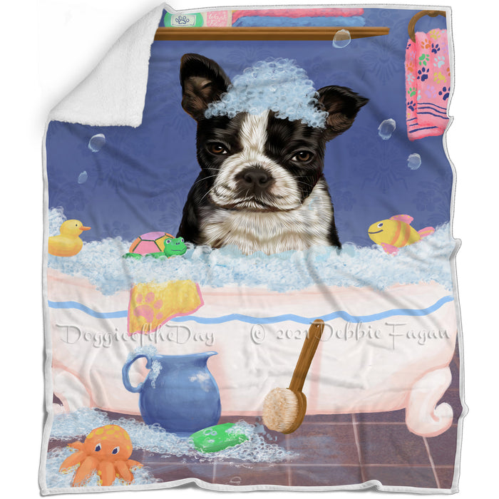 Rub A Dub Dog In A Tub Boston Terrier Dog Blanket BLNKT143020