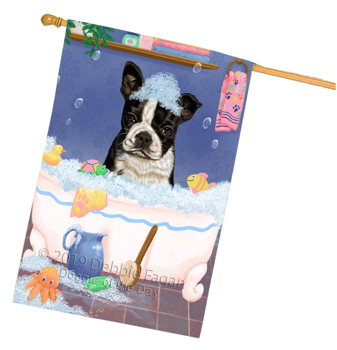 Rub A Dub Dog In A Tub Boston Terrier Dog House Flag FLG66232