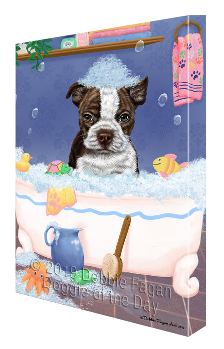 Rub A Dub Dog In A Tub Boston Terrier Dog Canvas Print Wall Art Décor CVS142397