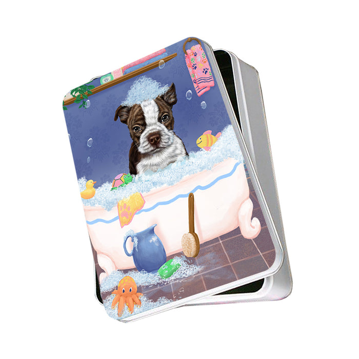 Rub A Dub Dog In A Tub Boston Terrier Dog Photo Storage Tin PITN57264