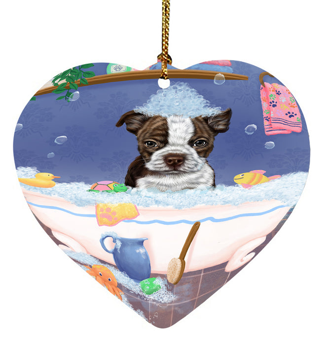 Rub A Dub Dog In A Tub Boston Terrier Dog Heart Christmas Ornament HPORA58561