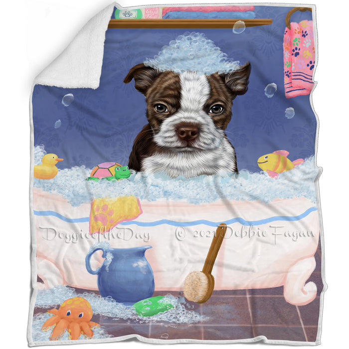 Rub A Dub Dog In A Tub Boston Terrier Dog Blanket BLNKT143021