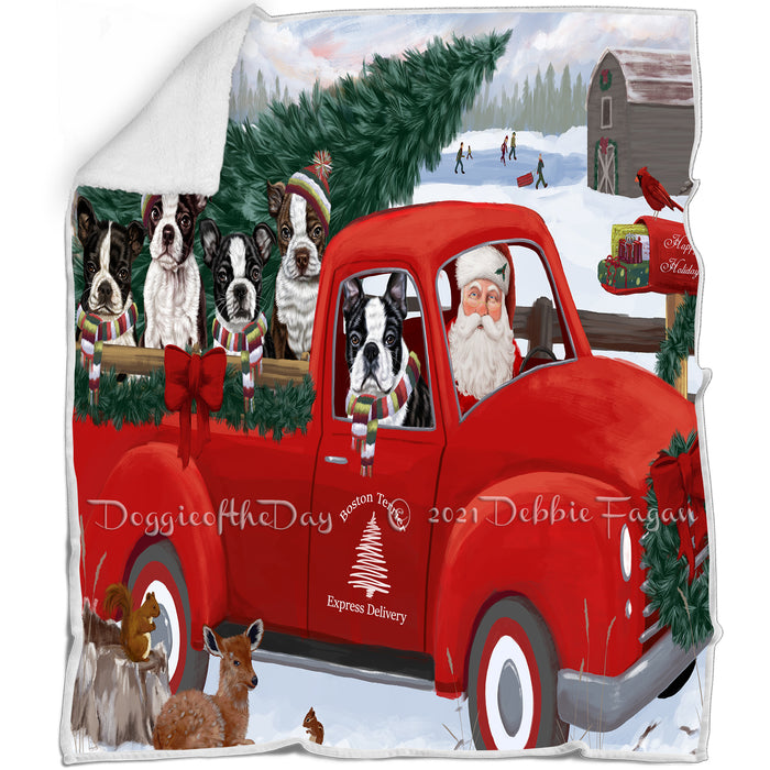 Christmas Santa Express Delivery Red Truck Boston Terriers Dog Family Blanket BLNKT112530