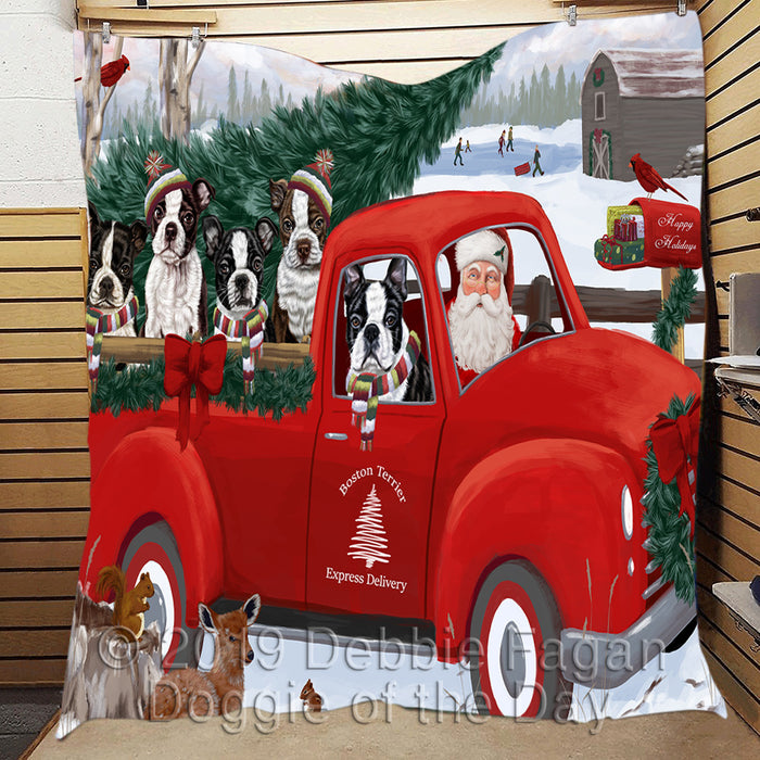 Christmas Santa Express Delivery Red Truck Boston Terrier Dogs Quilt