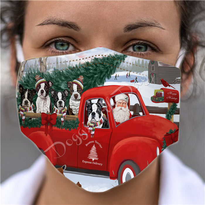Christmas Santa Express Delivery Red Truck Boston Terrier Dogs Face Mask FM48420