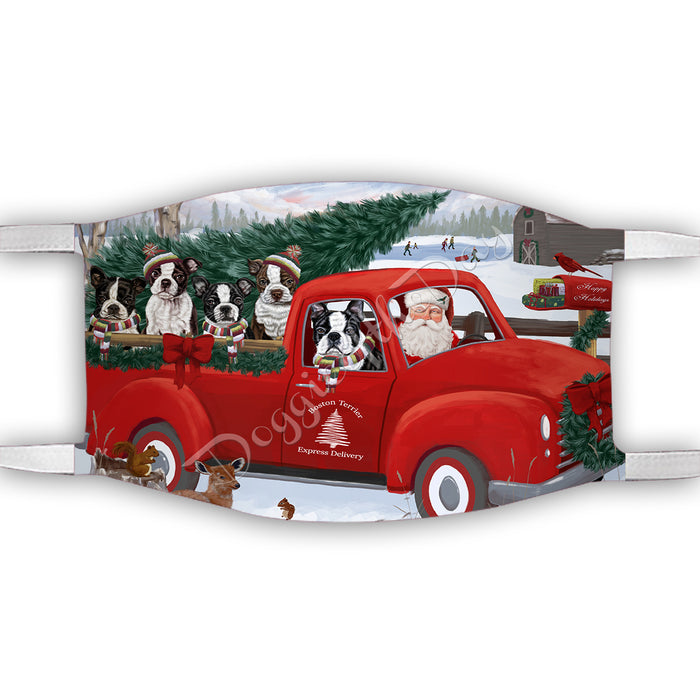 Christmas Santa Express Delivery Red Truck Boston Terrier Dogs Face Mask FM48420