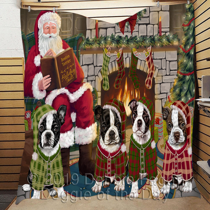 Christmas Cozy Holiday Fire Tails Boston Terrier Dogs Quilt