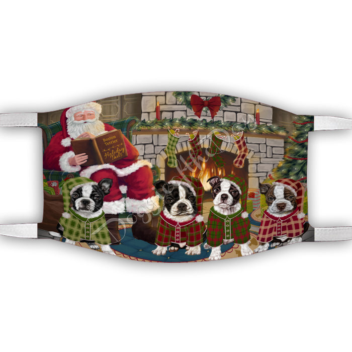 Christmas Cozy Holiday Fire Tails Boston Terrier Dogs Face Mask FM48614