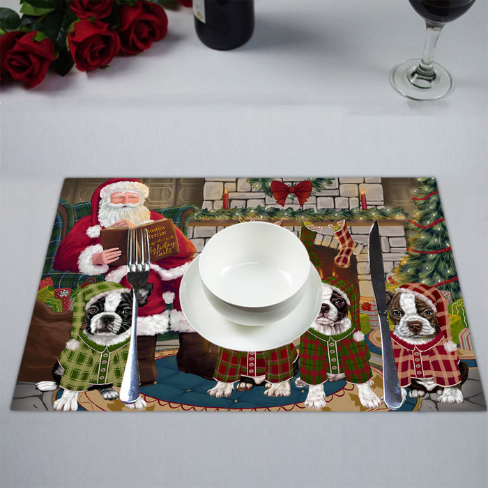 Christmas Cozy Holiday Fire Tails Boston Terrier Dogs Placemat