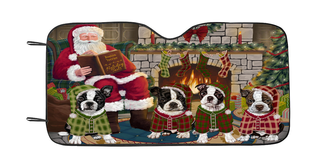Christmas Cozy Holiday Fire Tails Boston Terrier Dogs Car Sun Shade