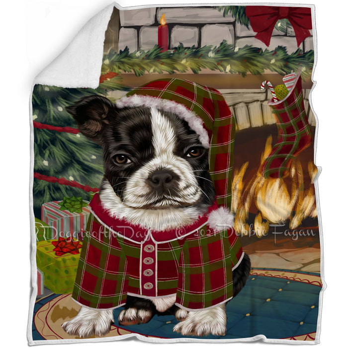 The Stocking was Hung Boston Terrier Dog Blanket BLNKT116544