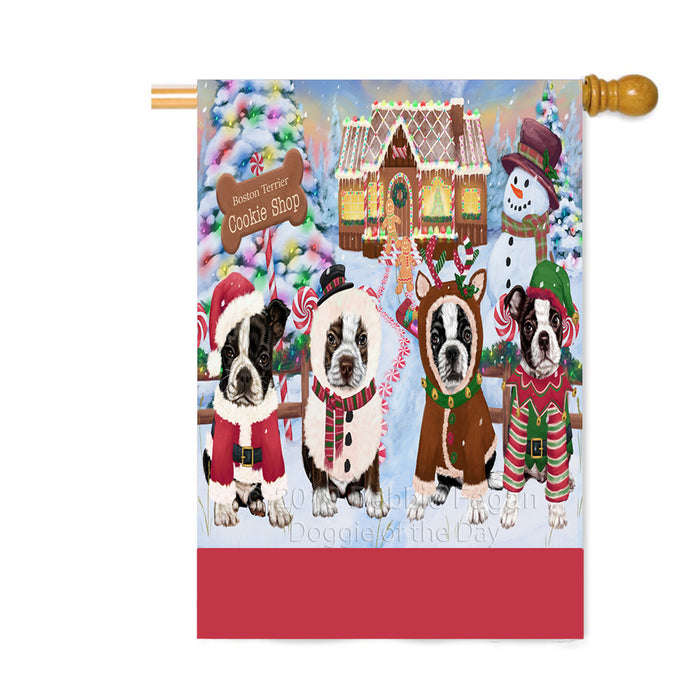 Personalized Holiday Gingerbread Cookie Shop Boston Terrier Dogs Custom House Flag FLG-DOTD-A59243