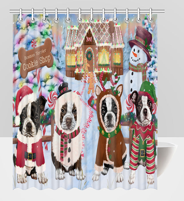 Holiday Gingerbread Cookie Boston Terrier Dogs Shower Curtain