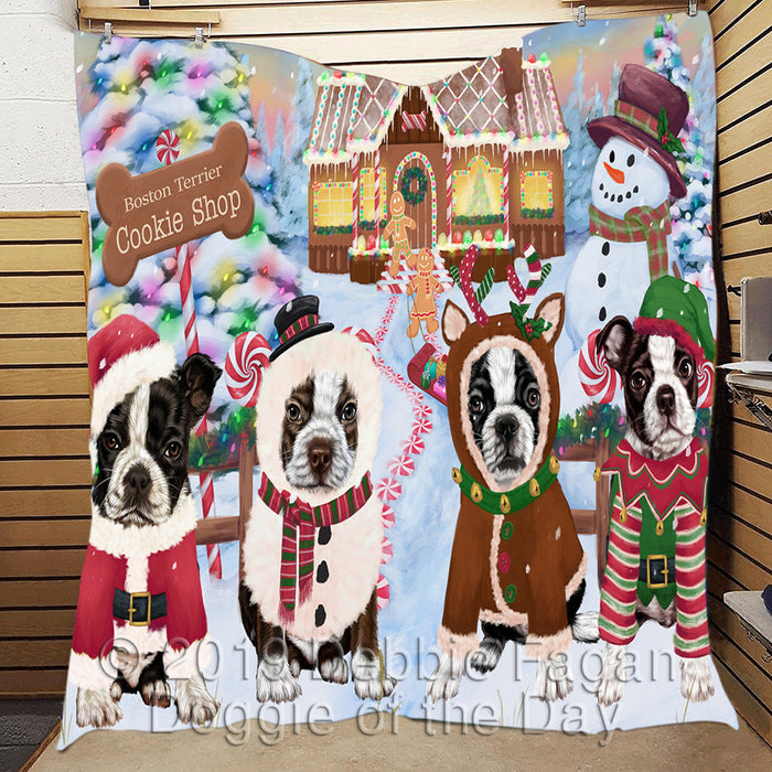 Holiday Gingerbread Cookie Boston Terrier Dogs Quilt
