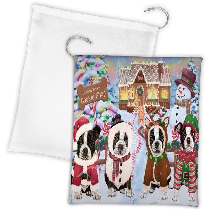 Holiday Gingerbread Cookie Boston Terrier Dogs Shop Drawstring Laundry or Gift Bag LGB48578