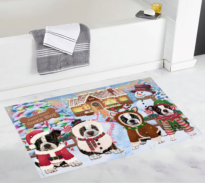 Holiday Gingerbread Cookie Boston Terrier Dogs Bath Mat