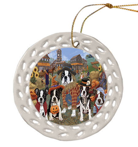 Halloween 'Round Town Boston Terrier Dogs Ceramic Doily Ornament DPOR57479