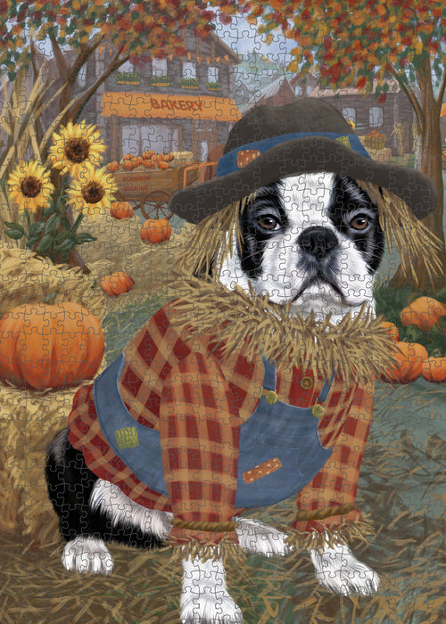 Halloween 'Round Town And Fall Pumpkin Scarecrow Both Boston Terrier Dogs Puzzle with Photo Tin PUZL96468