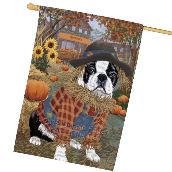Halloween 'Round Town And Fall Pumpkin Scarecrow Both Boston Terrier Dogs House Flag FLG65696