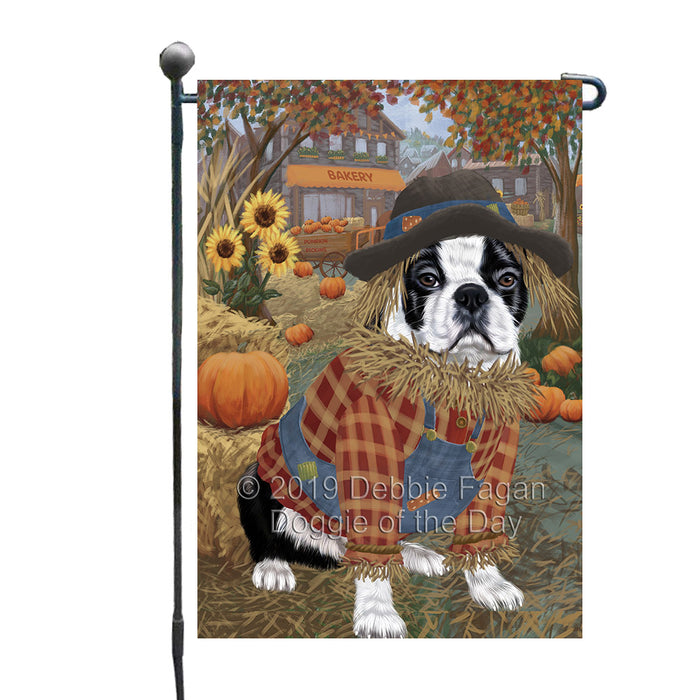 Halloween 'Round Town And Fall Pumpkin Scarecrow Both Boston Terrier Dogs Garden Flag GFLG65640