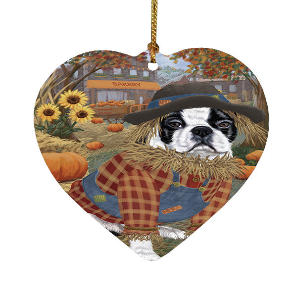 Fall Pumpkin Scarecrow Boston Terrier Dogs Heart Christmas Ornament HPOR57540