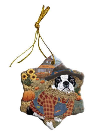 Fall Pumpkin Scarecrow Boston Terrier Dogs Star Porcelain Ornament SPOR57540