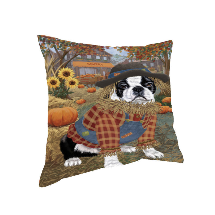 Halloween 'Round Town And Fall Pumpkin Scarecrow Both Boston Terrier Dogs Pillow PIL82560