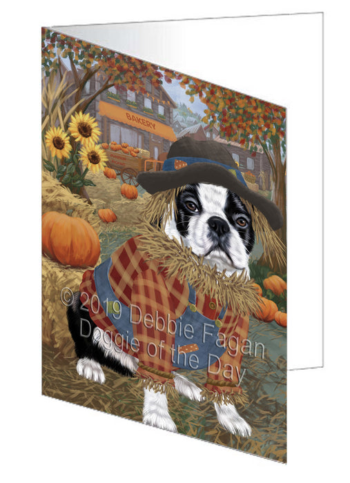 Fall Pumpkin Scarecrow Boston Terrier Dog Handmade Artwork Assorted Pets Greeting Cards and Note Cards with Envelopes for All Occasions and Holiday Seasons GCD77966