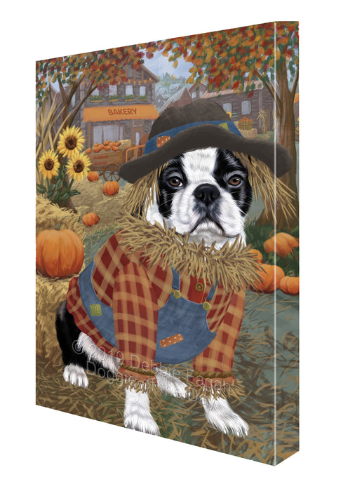 Halloween 'Round Town And Fall Pumpkin Scarecrow Both Boston Terrier Dogs Canvas Print Wall Art Décor CVS139949