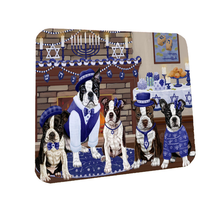 Happy Hanukkah Family Boston Terrier Dogs Coasters Set of 4 CSTA57557