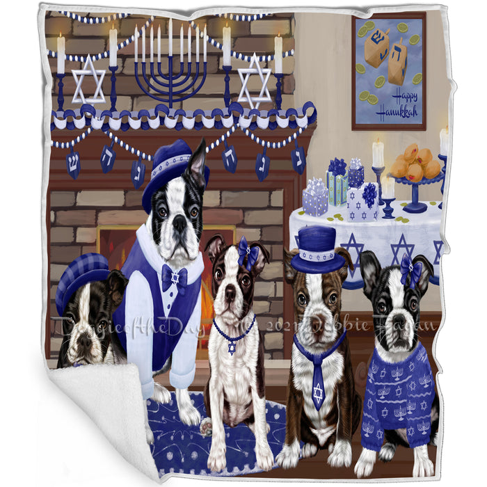 Happy Hanukkah Family and Happy Hanukkah Both Boston Terrier Dogs Blanket BLNKT140375