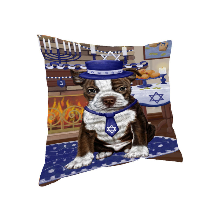 Happy Hanukkah Family and Happy Hanukkah Both Boston Terrier Dog Pillow PIL83028