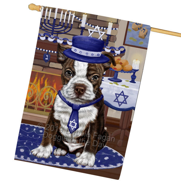 Happy Hanukkah Family and Happy Hanukkah Both Boston Terrier Dog House Flag FLG65757