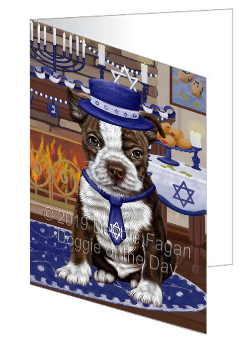 Happy Hanukkah Boston Terrier Dog Handmade Artwork Assorted Pets Greeting Cards and Note Cards with Envelopes for All Occasions and Holiday Seasons GCD78317