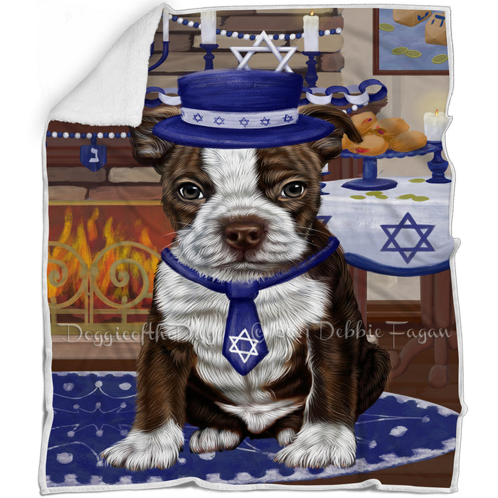 Happy Hanukkah Family and Happy Hanukkah Both Boston Terrier Dog Blanket BLNKT139871
